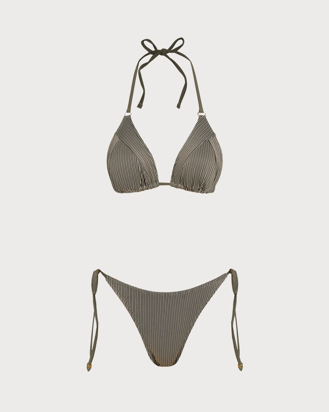 Clara & Sophia | Striped Triangle Bikini Set for Women in Green