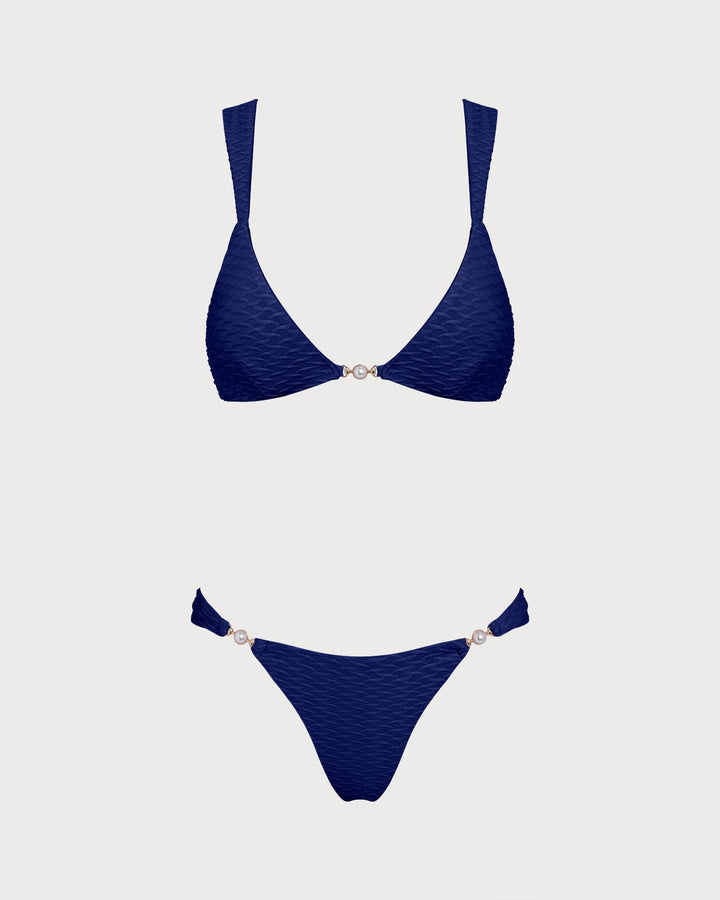 Clara & Sophia | Textured Triangle Bikini Set, Royal Blue