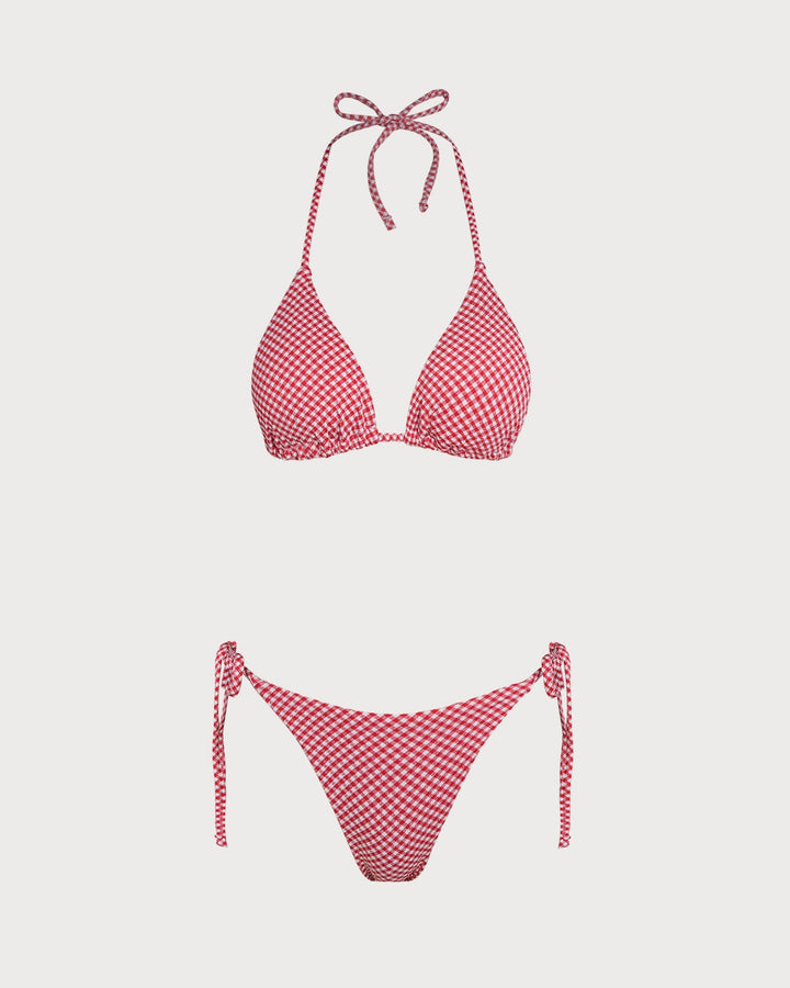 Clara & Sophia | Triangle Bikini Set for Women in Red Plaid