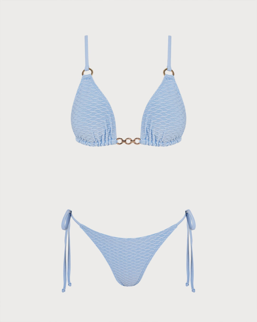 Clara & Sophia | Triangle Bikini Set for Women in Blue with V Neck and O-Ring Detail