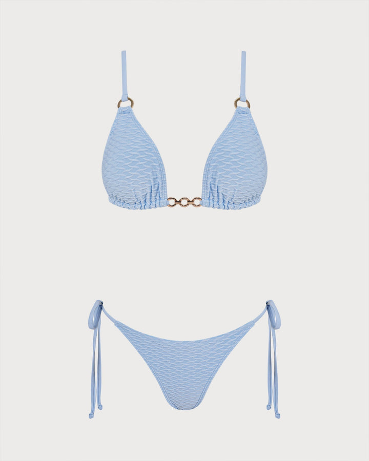 Clara & Sophia | Triangle Bikini Set for Women in Blue with V Neck and O-Ring Detail