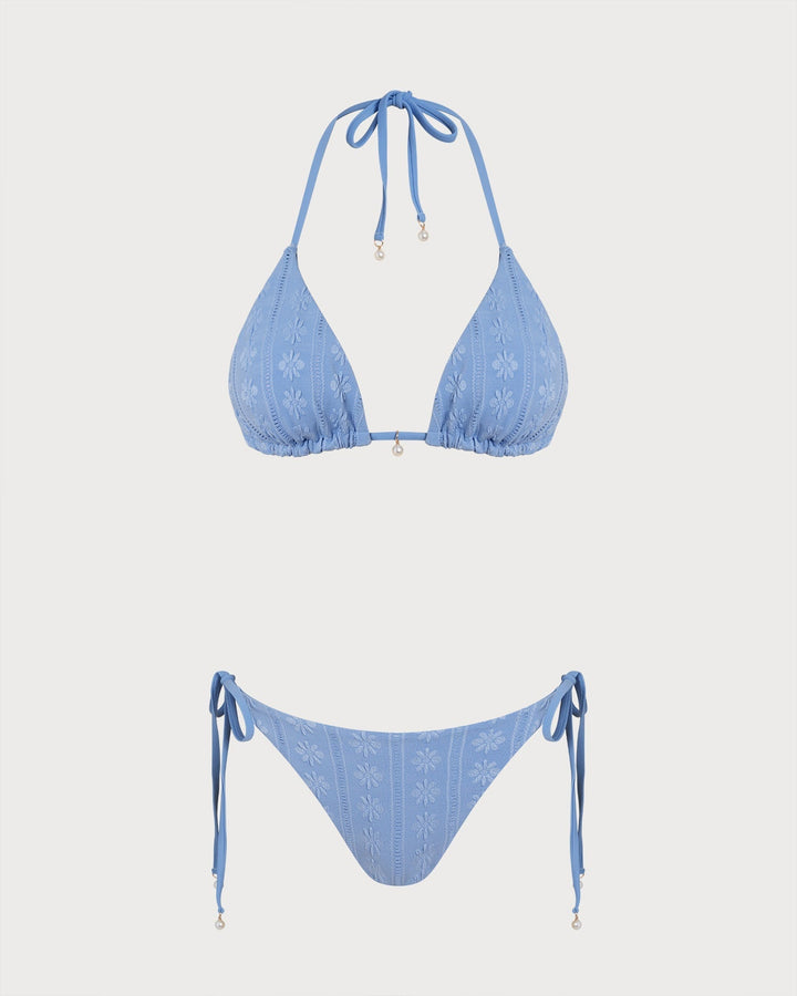 Clara & Sophia | Reversible Halter Triangle Bikini Set for Women in Blue