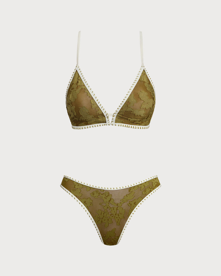 Clara & Sophia | Floral Tie-back Triangle Bikini Set for Women in Green