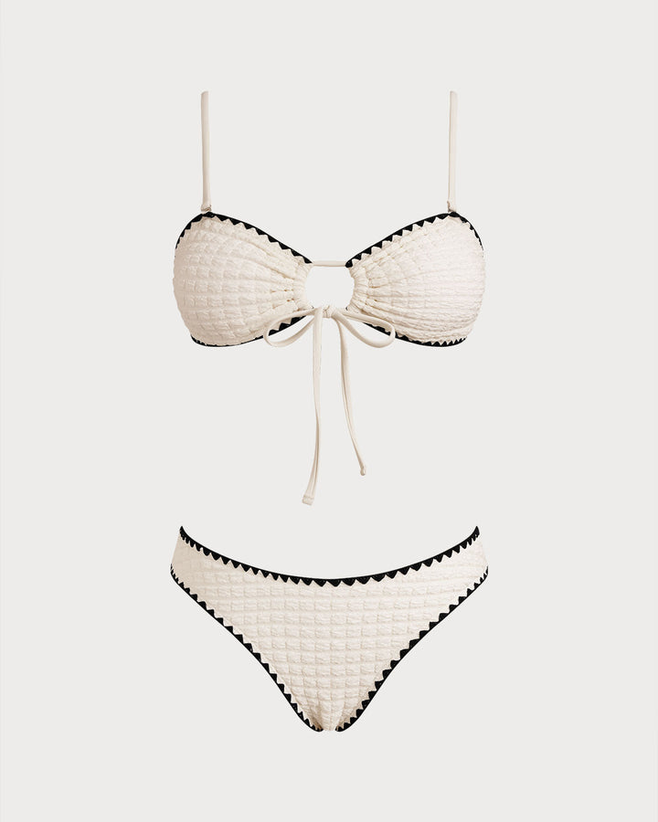 Clara & Sophia | Bandeau Bikini Set for Women in White with Contrasting Details
