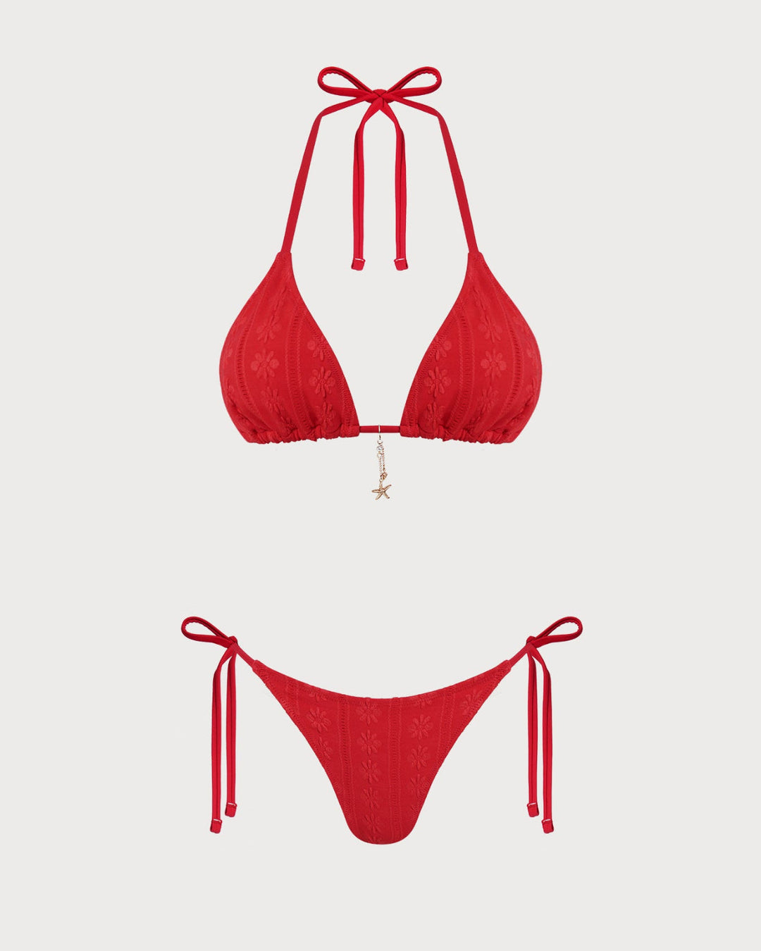 Clara & Sophia | Jacquard Halter Drawstring Bikini Set, Red