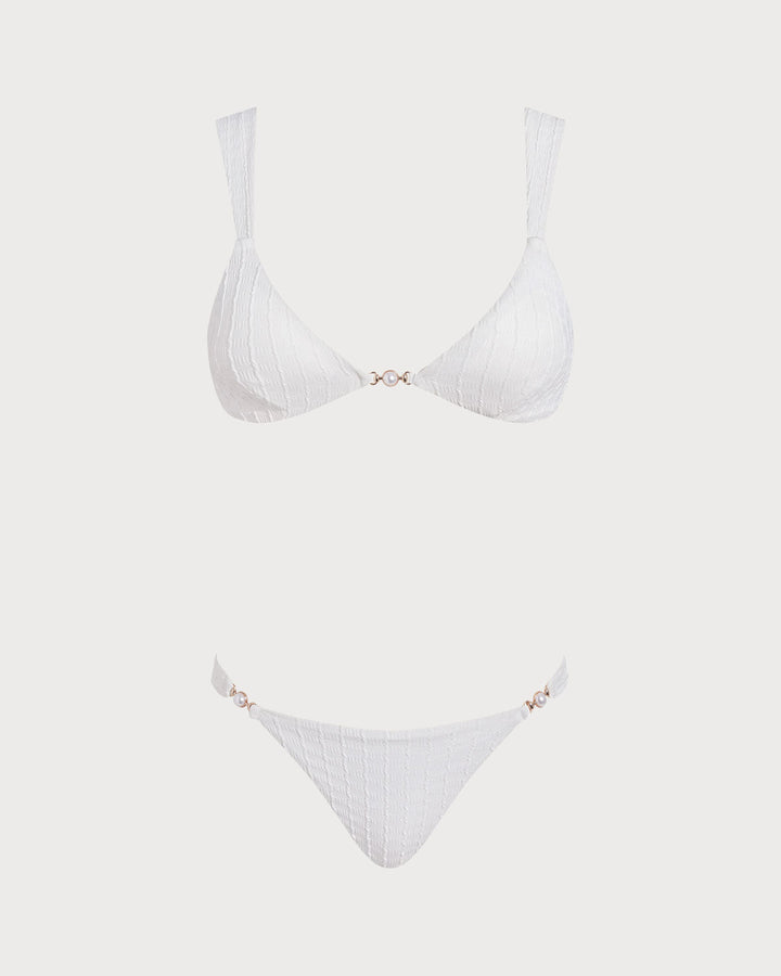Clara & Sophia | Textured V Neck Bralette Bikini Set for Women in White