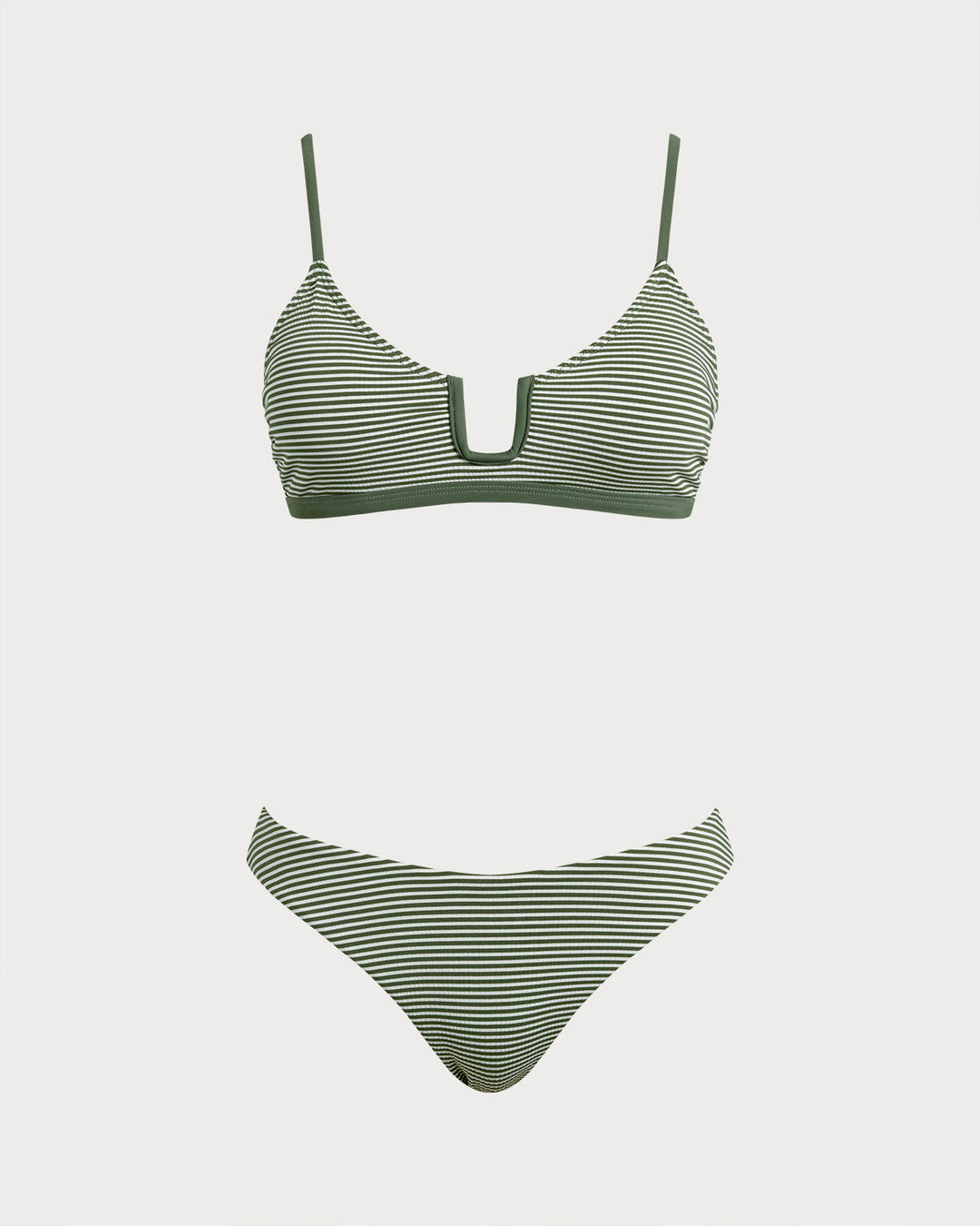 Clara & Sophia | Striped Bralette Bikini Set for Women in Army Green