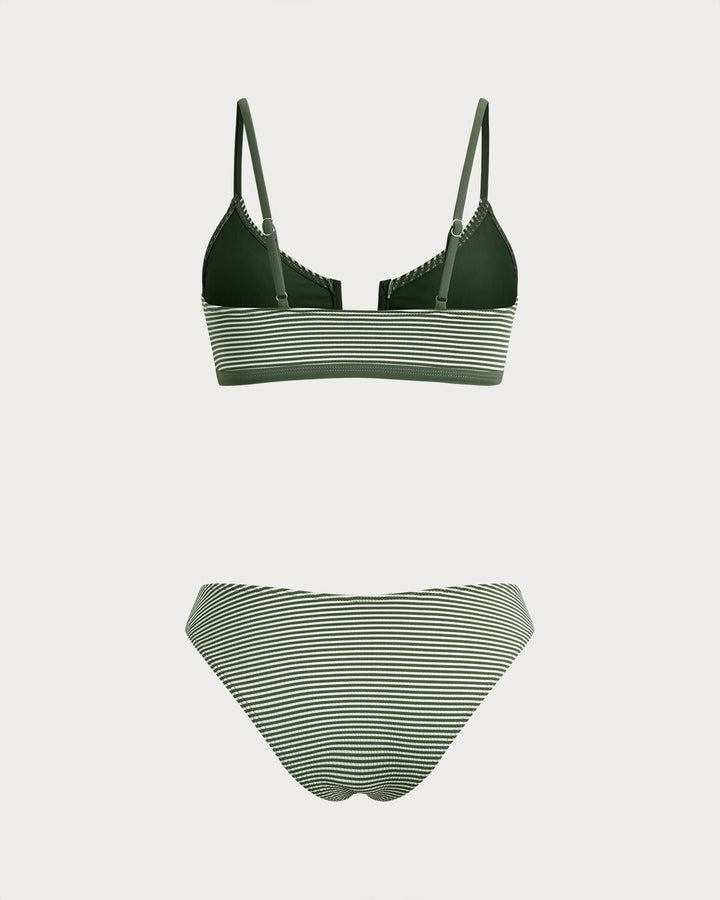 Clara & Sophia | Striped Bralette Bikini Set for Women in Army Green