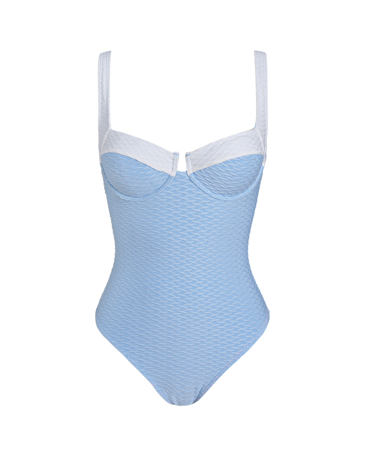 Clara & Sophia | Textured Underwire One Piece Swimsuit for Women in Blue