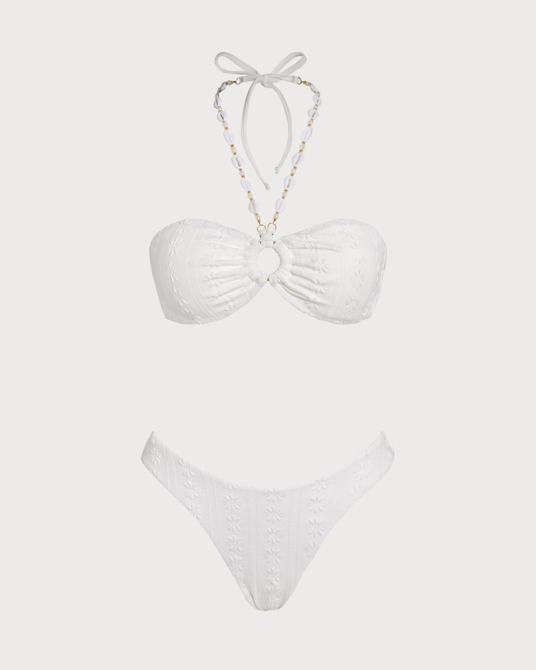 Clara & Sophia | Halter Jacquard Bandeau Bikini Set, White