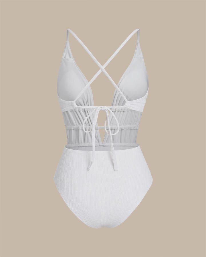 Clara & Sophia | Textured White One Piece Swimwear for Women