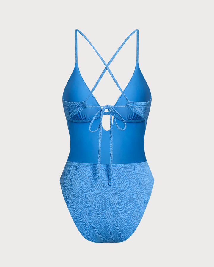 Clara & Sophia | Textured Blue Bralette One Piece Swimsuit