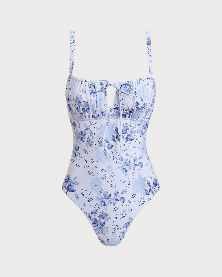 Clara & Sophia | Floral Ruched One Piece Swimwear for Women in White