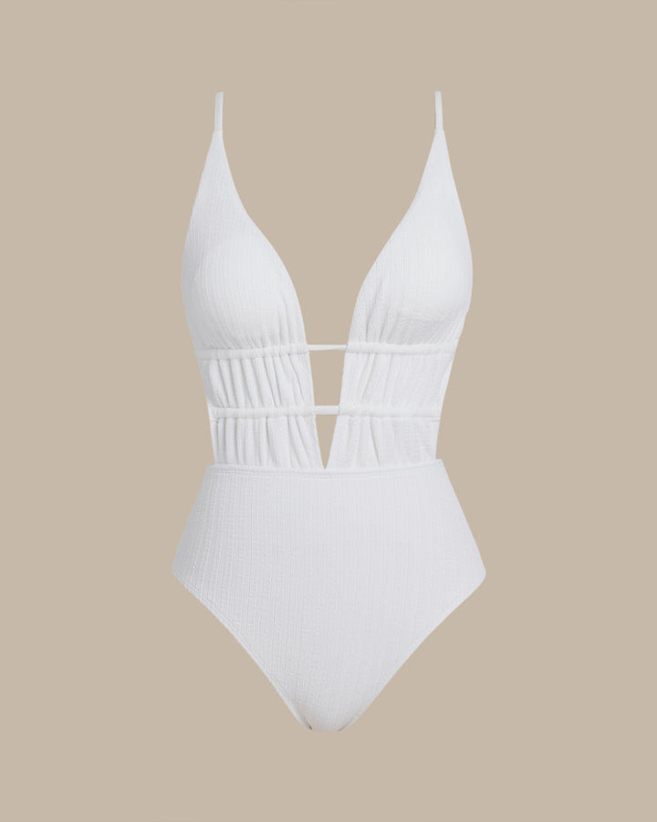 Clara & Sophia | Textured White One Piece Swimwear for Women
