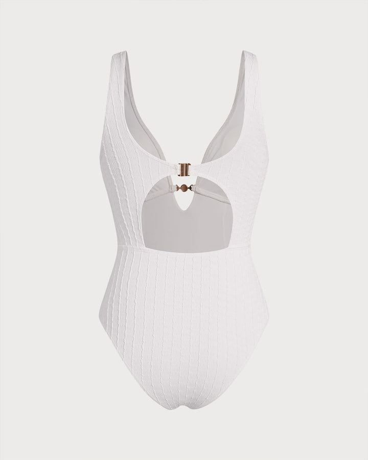 Clara & Sophia | Textured Cut Out One-Piece Swimsuit for Women in White
