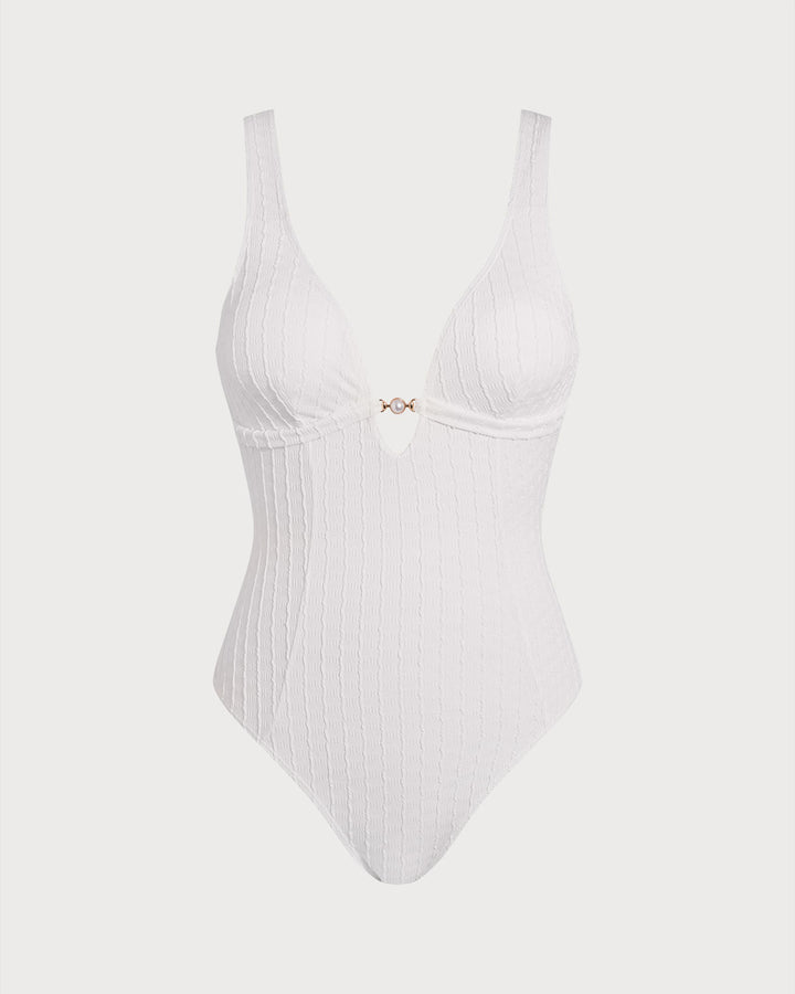 Clara & Sophia | Textured Cut Out One-Piece Swimsuit for Women in White