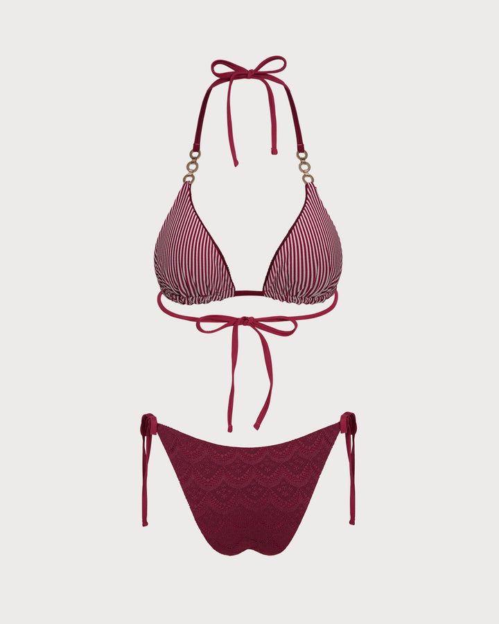 Clara & Sophia | Reversible Halter Bikini Set in Brick Red