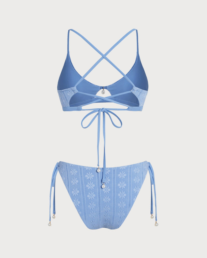Clara & Sophia | Floral U Neck Triangle Bikini Set, Women's, Blue, Regular Fit