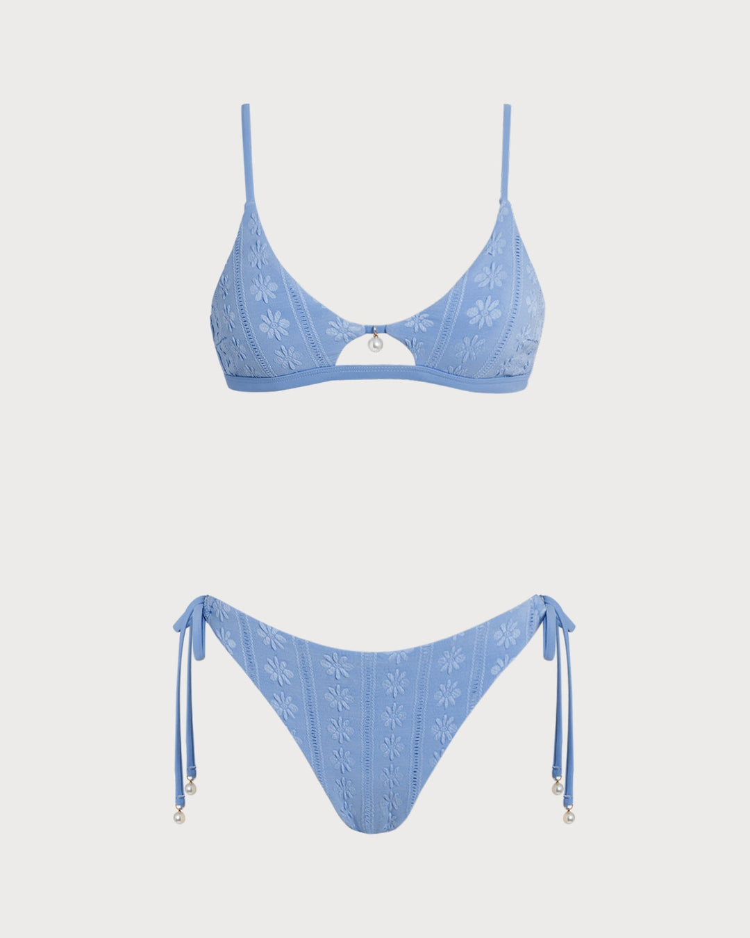 Clara & Sophia | Floral U Neck Triangle Bikini Set, Women's, Blue, Regular Fit