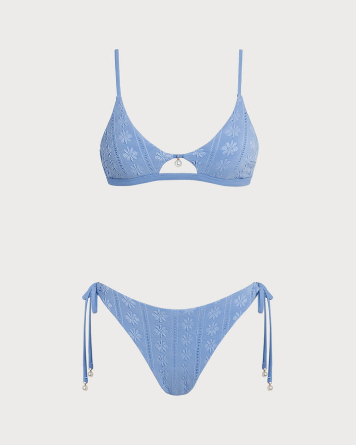 Clara & Sophia | Floral U Neck Triangle Bikini Set, Women's, Blue, Regular Fit