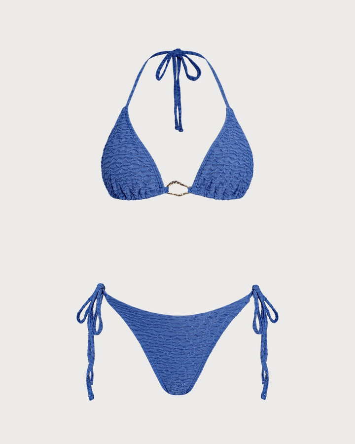 Clara & Sophia | Halter Triangle Bikini Set, Women's, Blue, Swimwear