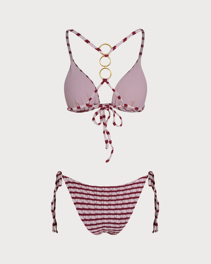 Clara & Sophia | Striped Triangle Bikini Set for Women in Red