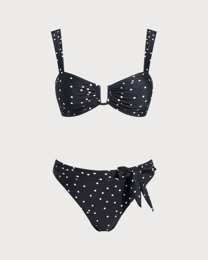 Clara & Sophia | Black Polka Dot Bandeau Bikini Set