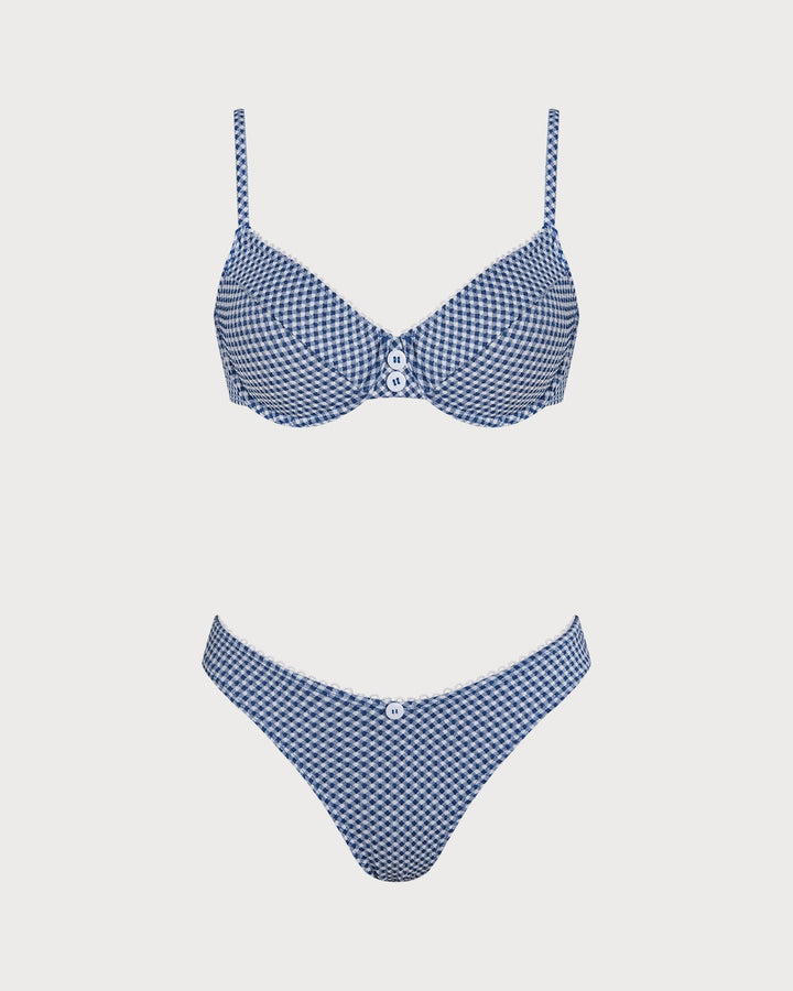 Clara & Sophia | Underwire Bikini Set for Women in Blue Plaid