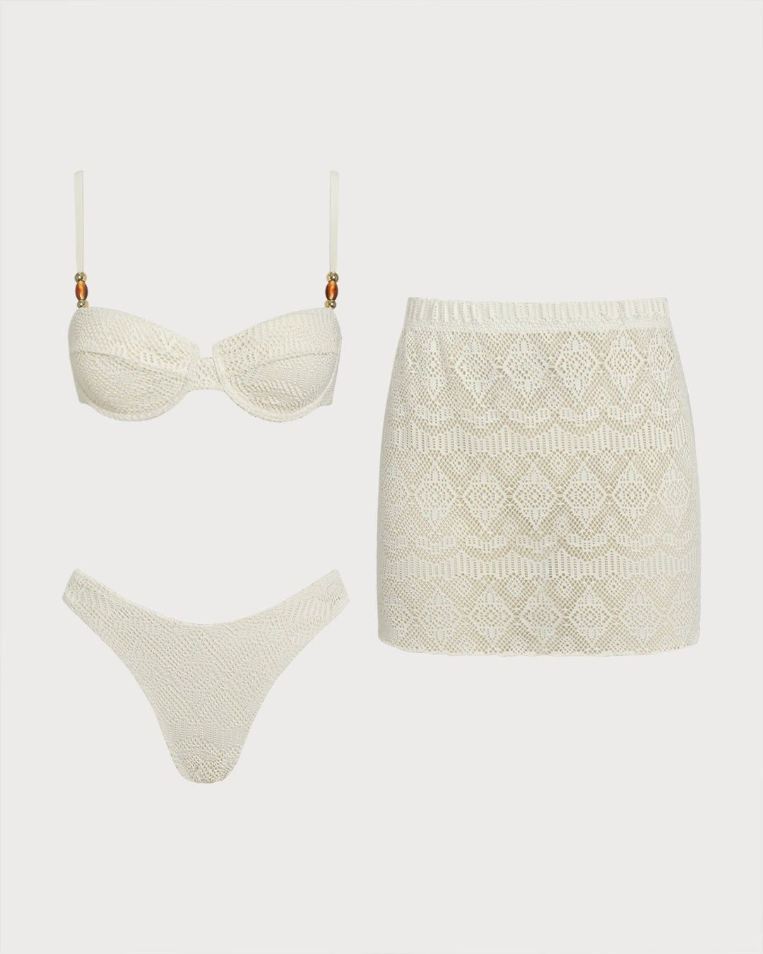 Clara & Sophia | Textured Underwire Three-Piece Set, White