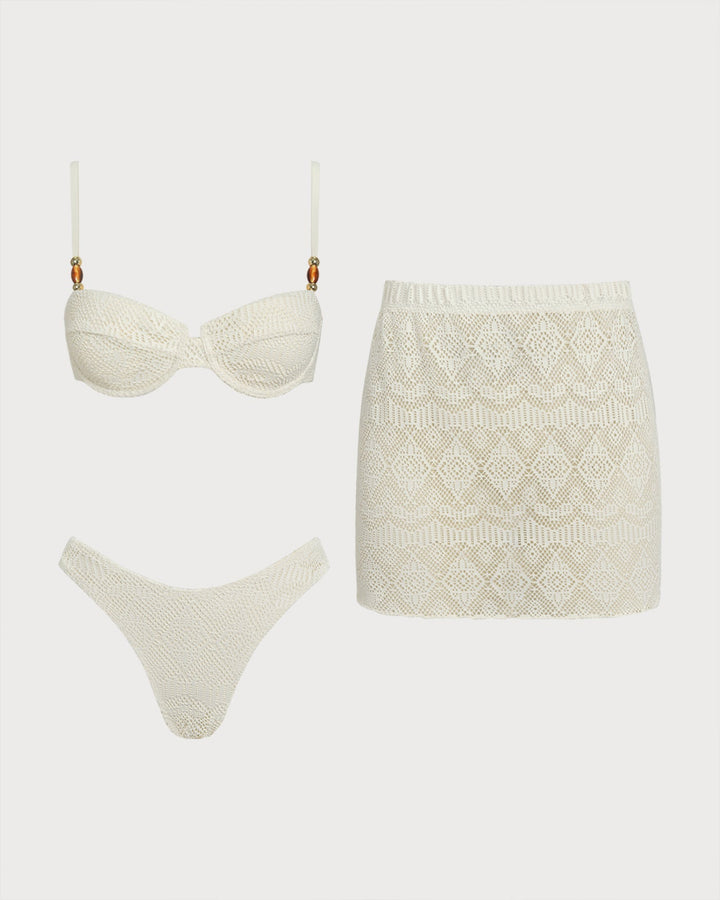 Clara & Sophia | Textured Underwire Three-Piece Set, White