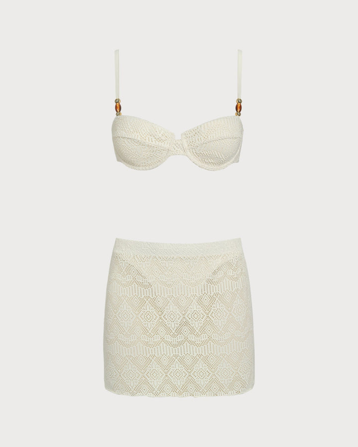 Clara & Sophia | Textured Underwire Three-Piece Set, White