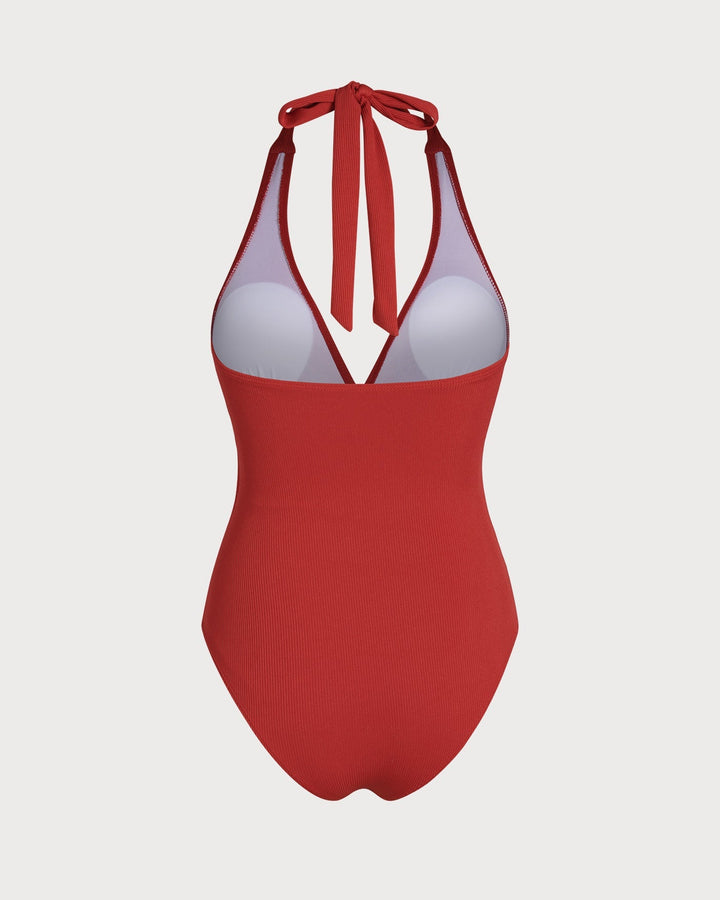 Clara & Sophia | Halter Triangle One Piece Swimwear for Women in Red