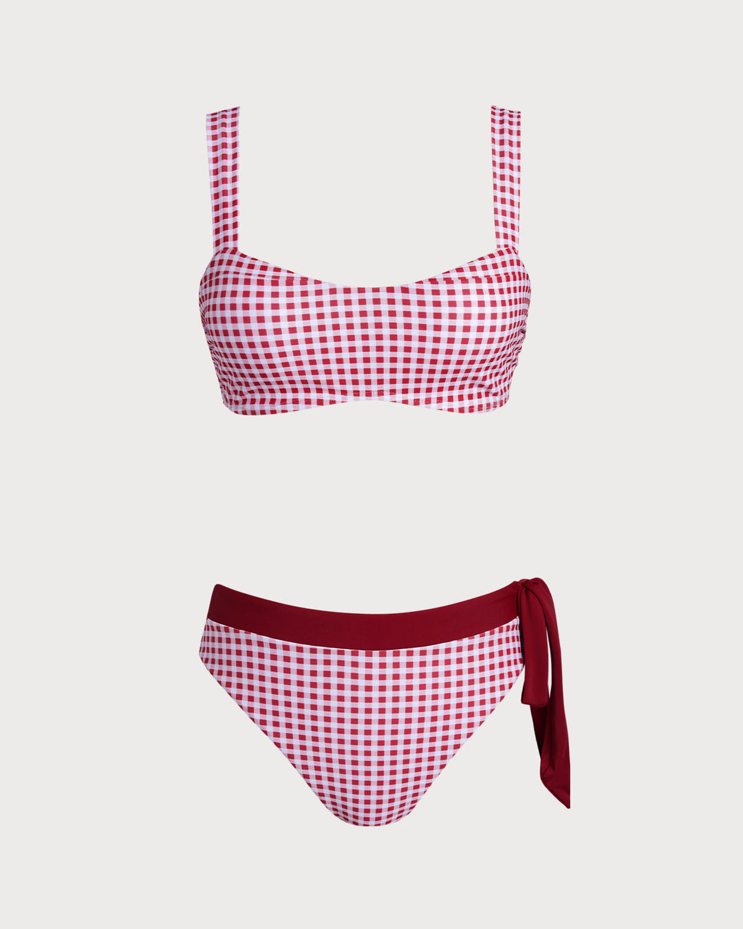 Clara & Sophia | Plaid Bandeau Bikini Set for Women in Wine Red