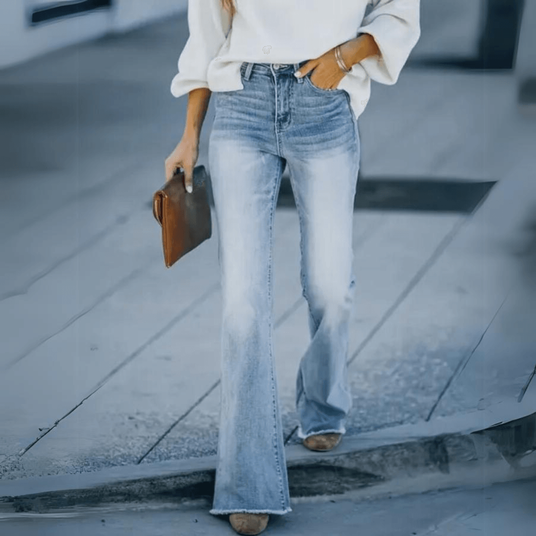 Chic Blue High Waisted Flare Jeans for Women with Slim Fit Bootcut Denim Retro Style